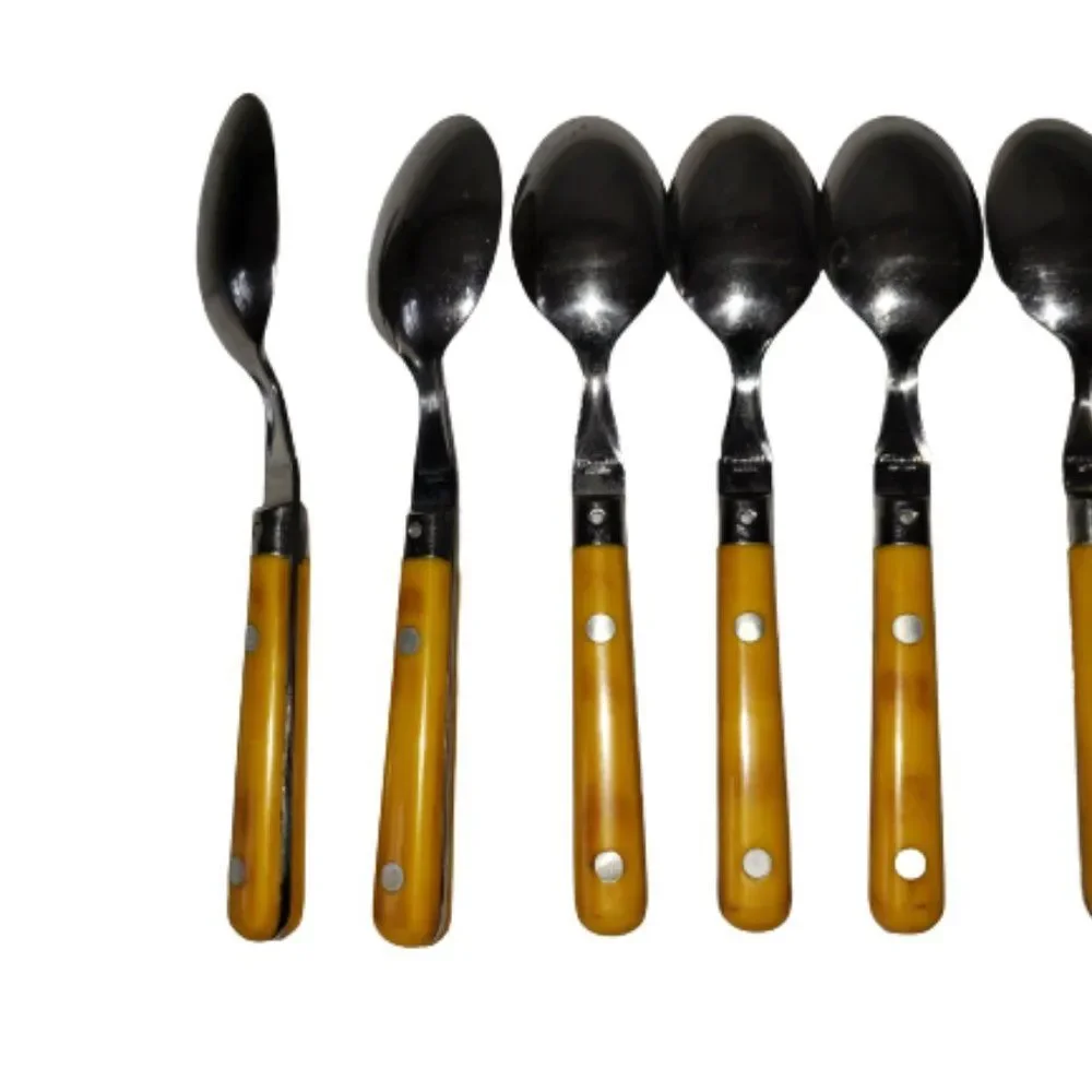 6 Washington Forge Mardi Gras Yellow Stainless Spoons Silverware Vtg Korea+
